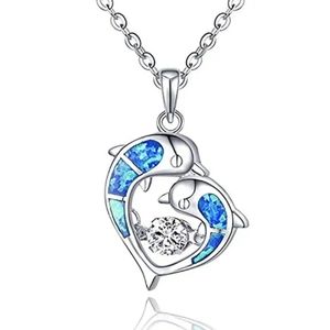 Blue Dolphin Heart Pendant Necklace